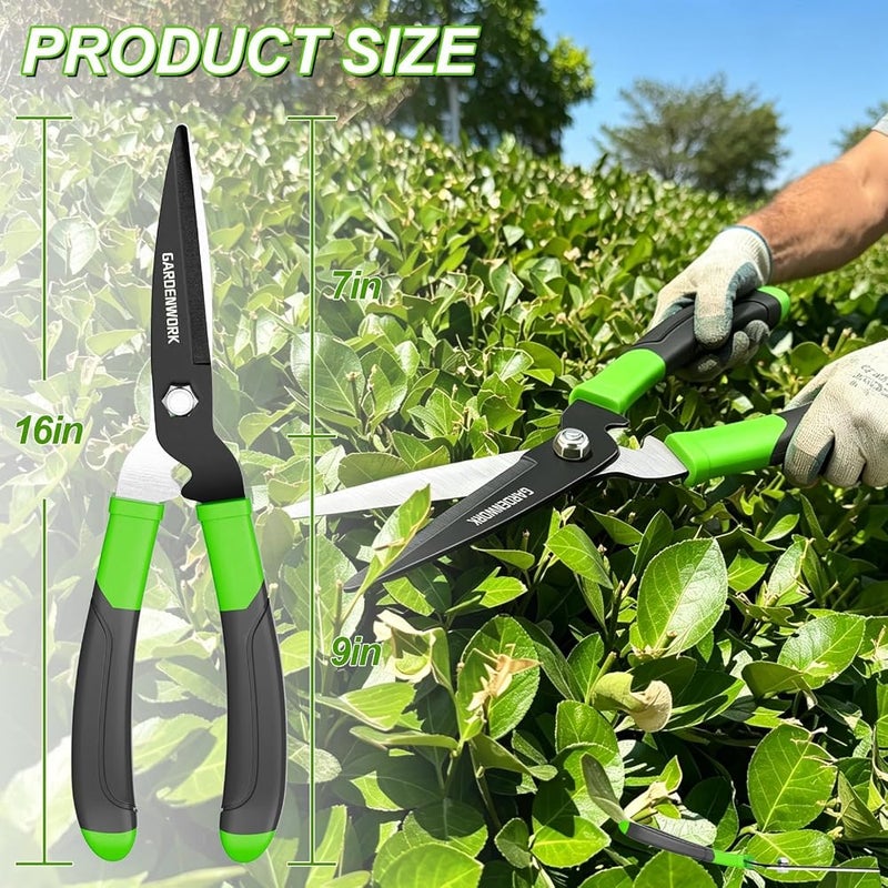 GARDENWORK Hedge Shears Clippers for Trimmer,Garden Clippers Handheld,Boxwood,Shrubs, Bush Cutters Trimmer with Teflon Coating High Carbon Steel Blades,16"Gardening Shears with Comfort Grip Handles - Image 1
