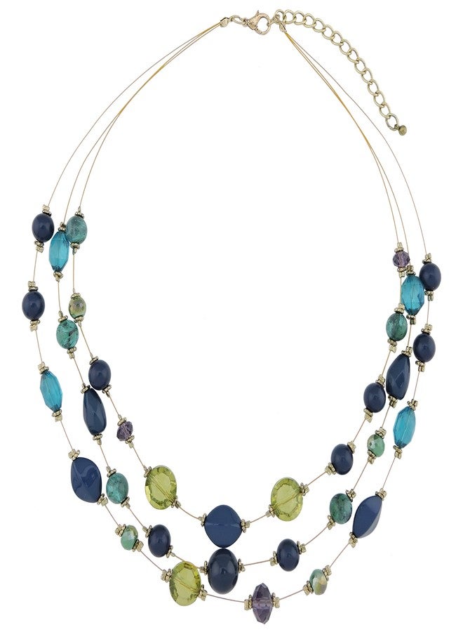 كويريز قلادة كويريس ثلاثية الطبقات بتصميم سلكي شفاف للنساء، مزينة بخرز أزرق وأخضر (N0005) بطول 19.5 بوصة - Image 1