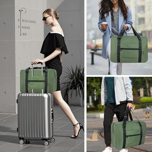 HOLYLUCK Small Duffle Bag for Men Women Mini Gym Bag Foldable Travel Tote Carry On Luggage with Trolley Sleeve Army Green - Image 3