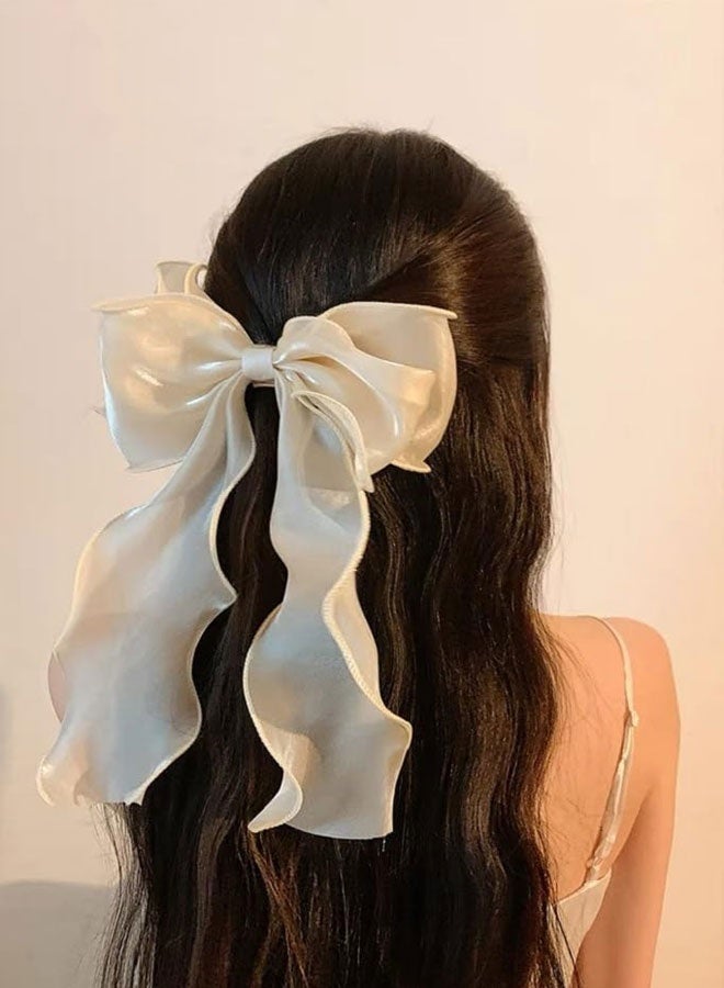 HOOTO 6pcs Oversized Hair Bows and Ribbons for Women, Silky Satin Long Tail Bowknot Barrettes With Metal Clips Ponytail Hair Accessories for Adult Teens - Image 5