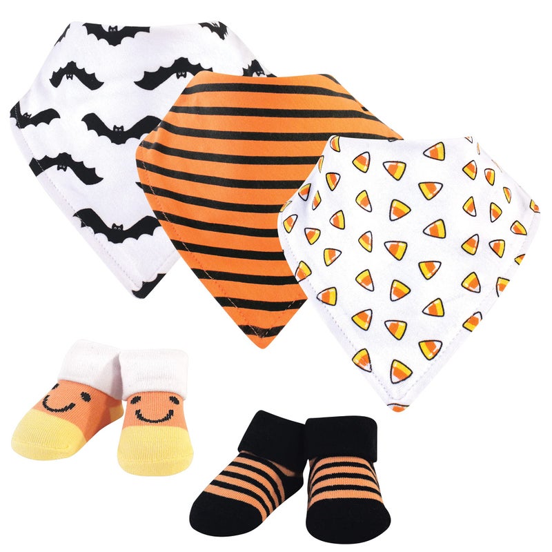 hudson baby Hudson Baby Unisex Baby Cotton Bib and Sock Set Candy Corn One Size