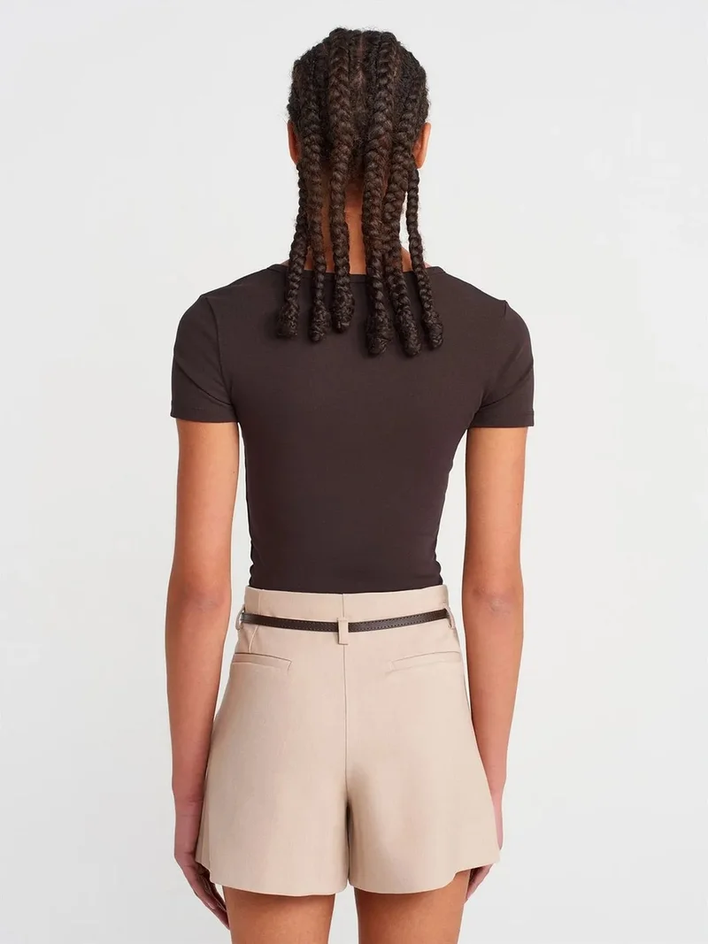 ديلفين DILVIN Slim Fit Crop Jersey Blouse