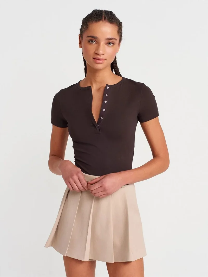 ديلفين DILVIN Slim Fit Crop Jersey Blouse