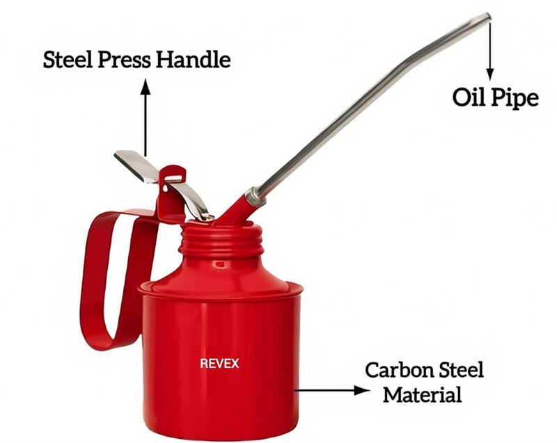 Revex Steel Oil Can –¼ Pint (250 g / 0.27 Litre) Capacity | Fixed Oil Pipe | Carbon Steel Body | Industrial-Grade Press Handle | Lubrication Tool for Workshop, Garage, Machinery Use (1/4 Print) - Image 3