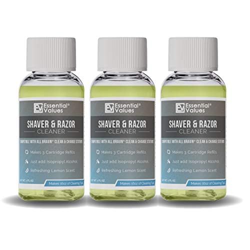 Essential Values Electric Shaver Cleaning Solution - Compatible with Braun Clean & Renew Refill Cartridges - 3 Bottles, Makes 9 Refills - Made in USA - Image 1