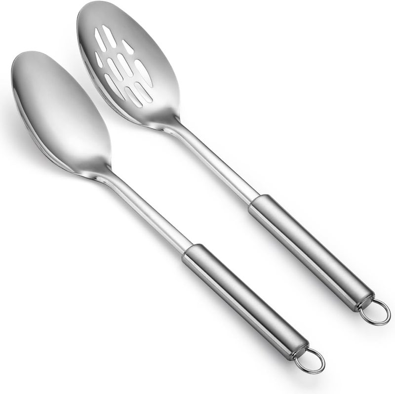 ReaNea Cooking Spoons Set, Stainless Steel Kitchen Solid Slotted Spoon, Cooking Utensils Set, Mixing, Serving, Stiring Large Spoons, Gifts for Home, Restaurant - Image 1