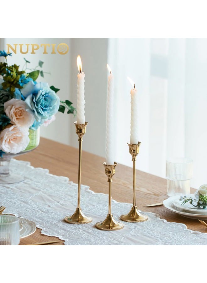 NUPTIO Candlestick Candle Holders 15 Pcs Candle Stick Holder Gold Taper Candle Holder Candle Stand for Wedding Party Thanksgiving Halloween Birthday Mantel Baby Shower Table Centerpieces Decor - Image 2