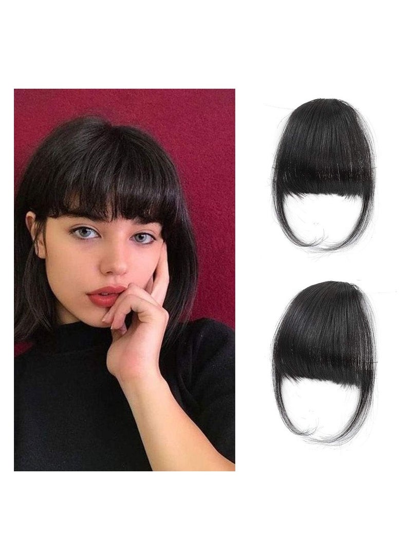 إستيل وصلات شعر ريمي بشري بمشبك في الهواء قطعة واحدة من الأمام بشراشيب هوائية أنيقة مربوطة يدويًا على شكل غرة مسطحة مستقيمة بمشبك على قطعة الشعر للنساء (أسود طبيعي T) - Image 1