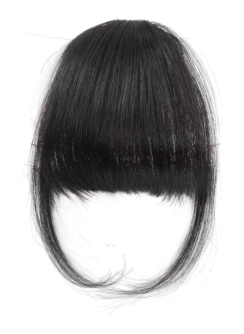 إستيل وصلات شعر ريمي بشري بمشبك في الهواء قطعة واحدة من الأمام بشراشيب هوائية أنيقة مربوطة يدويًا على شكل غرة مسطحة مستقيمة بمشبك على قطعة الشعر للنساء (أسود طبيعي T) - Image 2