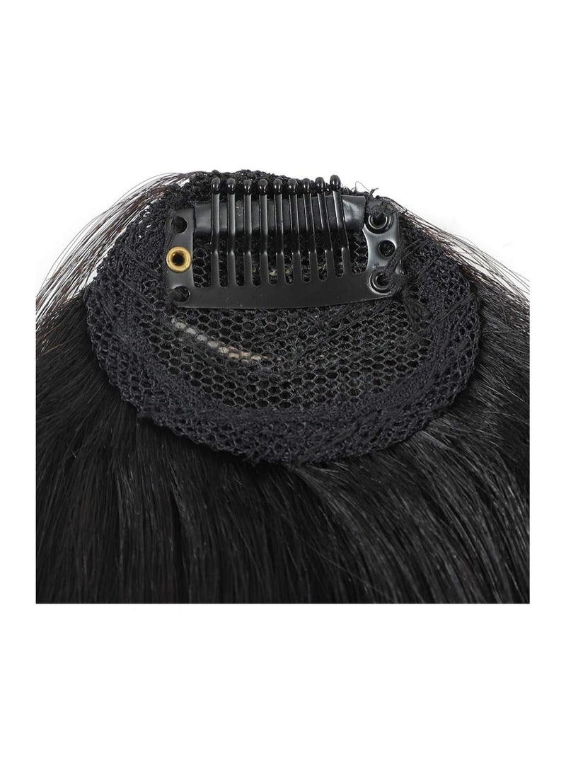 إستيل وصلات شعر ريمي بشري بمشبك في الهواء قطعة واحدة من الأمام بشراشيب هوائية أنيقة مربوطة يدويًا على شكل غرة مسطحة مستقيمة بمشبك على قطعة الشعر للنساء (أسود طبيعي T) - Image 3