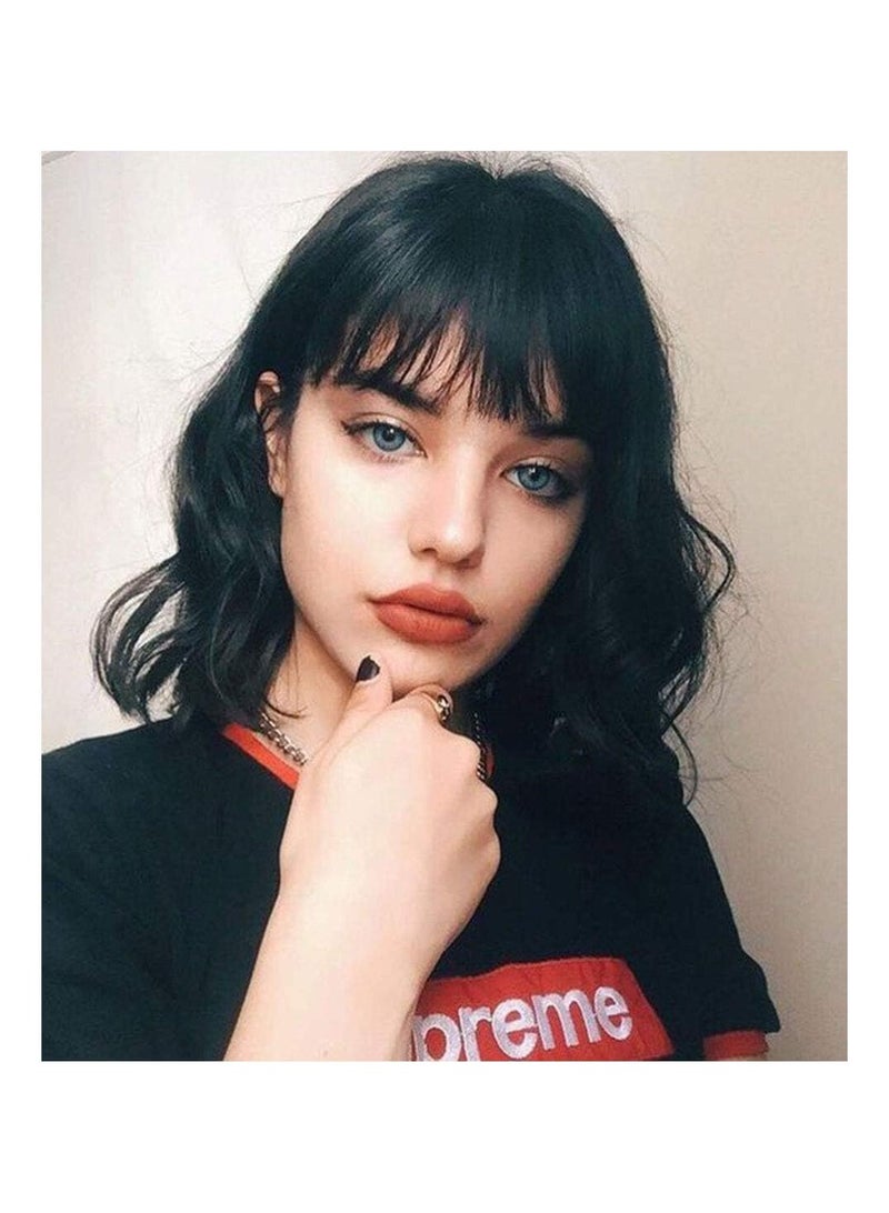 إستيل وصلات شعر ريمي بشري بمشبك في الهواء قطعة واحدة من الأمام بشراشيب هوائية أنيقة مربوطة يدويًا على شكل غرة مسطحة مستقيمة بمشبك على قطعة الشعر للنساء (أسود طبيعي T) - Image 4