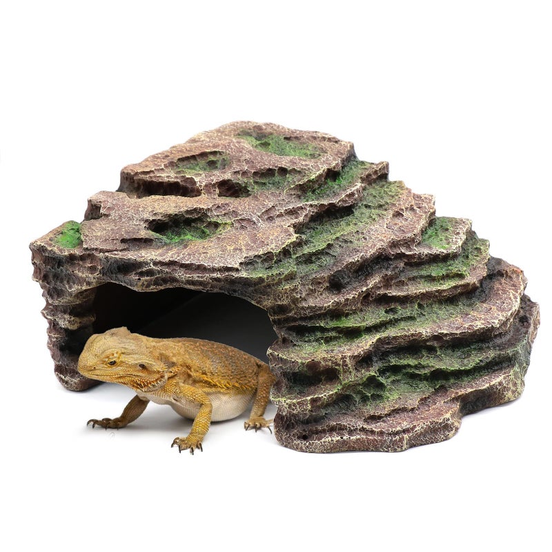 relaqcc Large Reptile Hide Shale Scape Step Ledge, Reptile Cave Hideout, Bearded Dragons Accessories, Basking Rocks for Bearded Dragons - Image 1
