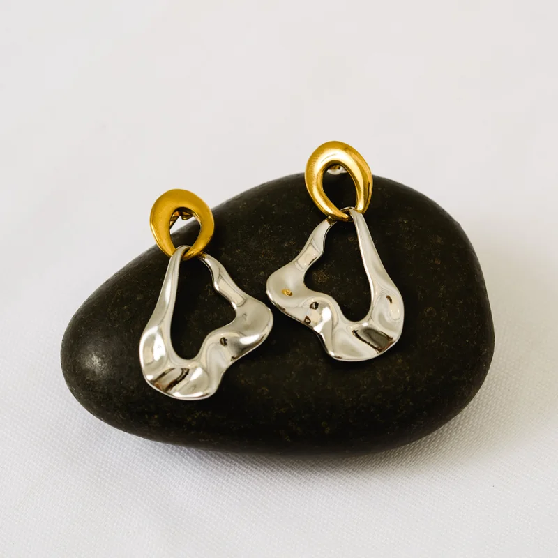 noya  Elara Earrings â€“ Mixed Metals Minimal Drop Earrings for Women | Best Price UAE