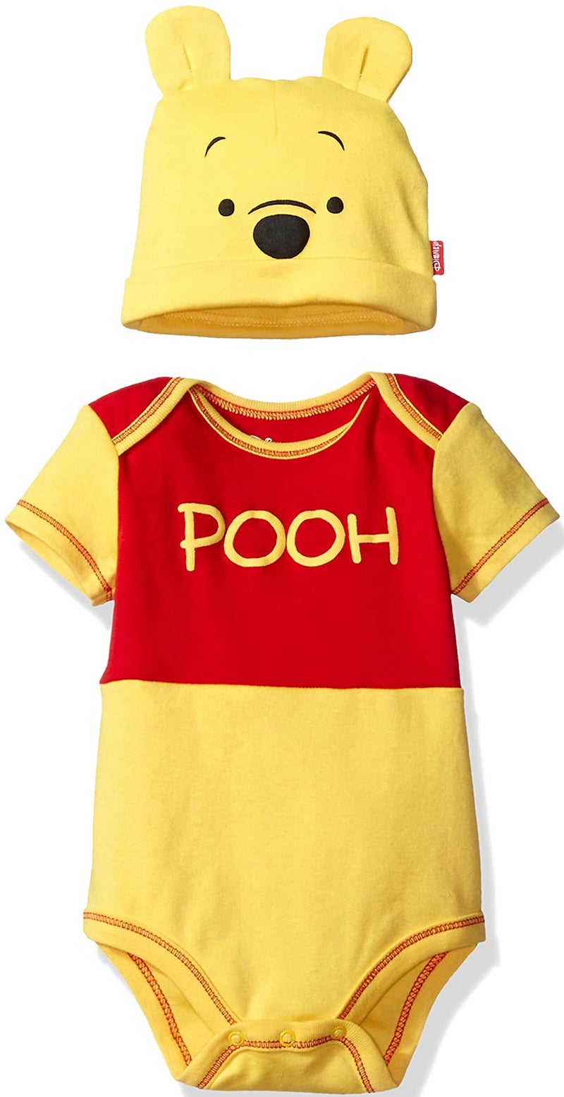 Disney Boys' Winnie the Pooh Bodysuit with Cap Set, Yellow, 6/9M - Image 1