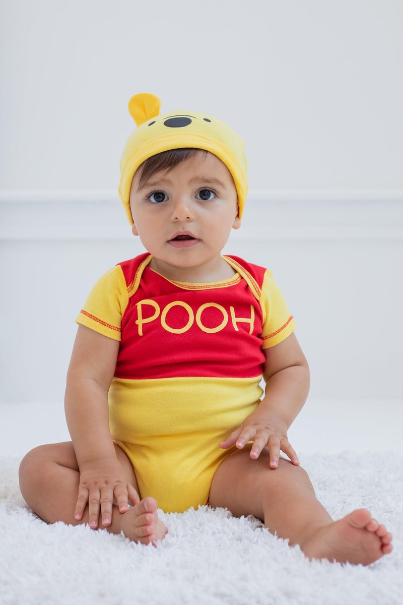 Disney Boys' Winnie the Pooh Bodysuit with Cap Set, Yellow, 6/9M - Image 2