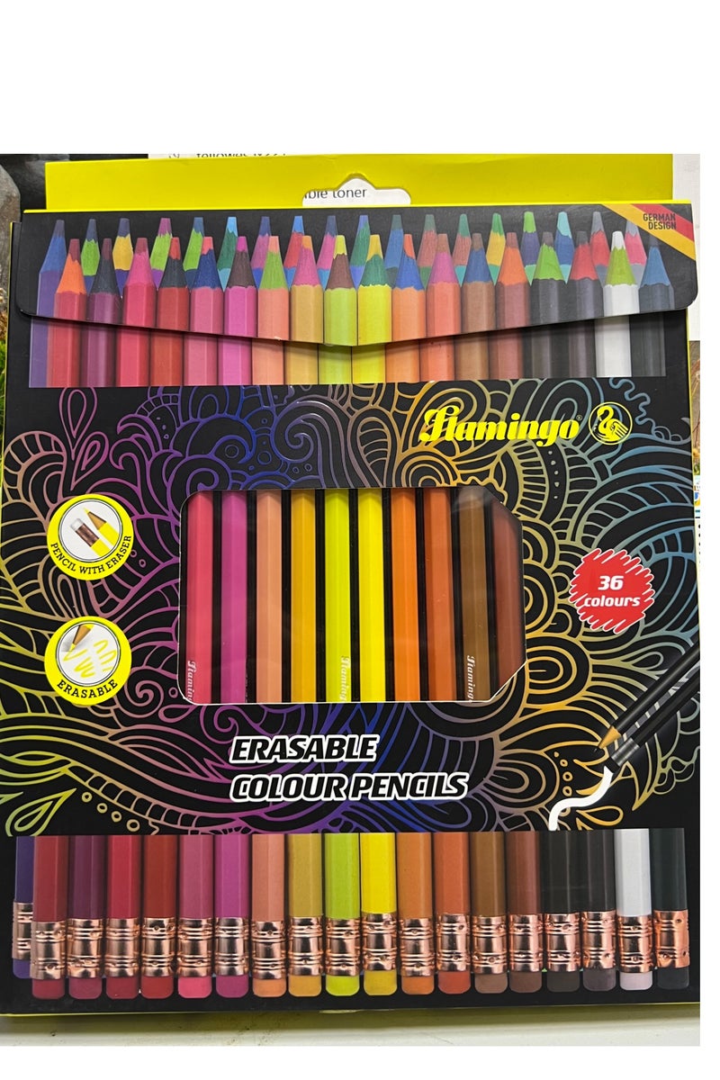 Flamingo Erasable Colour Pencils Multicolor Pack Of 36 - Image 1