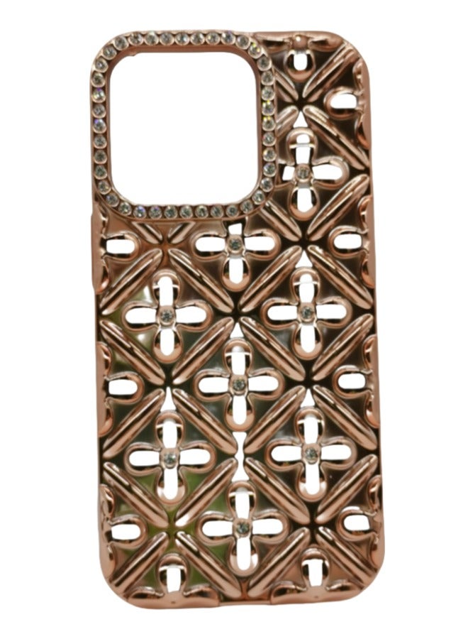 iPhone 13/14 Case: Glitter Gradient Gold Clover Design - Shockproof & Scratch-Resistant Metal Cover | Trendy Luxury - Image 1