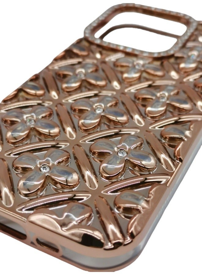 iPhone 13/14 Case: Glitter Gradient Gold Clover Design - Shockproof & Scratch-Resistant Metal Cover | Trendy Luxury - Image 3