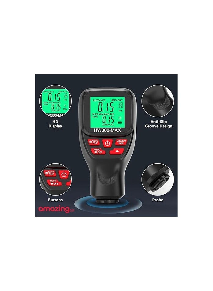 amazing.EGP HW300-MAX Digital Paint Thickness Gauge, Automotive Paint and Metal Tester, Range 0-2000µm - Image 2