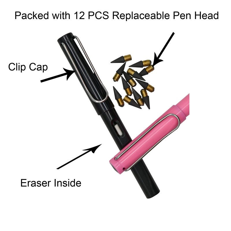 Lopenle 6pcs Infinity Eternal Pencils Forever Inkless Pen Everlasting Pencil With 12PCS Replaceable Nibs Technology Magic Writing Pencil For School Office Professional Use - Image 4