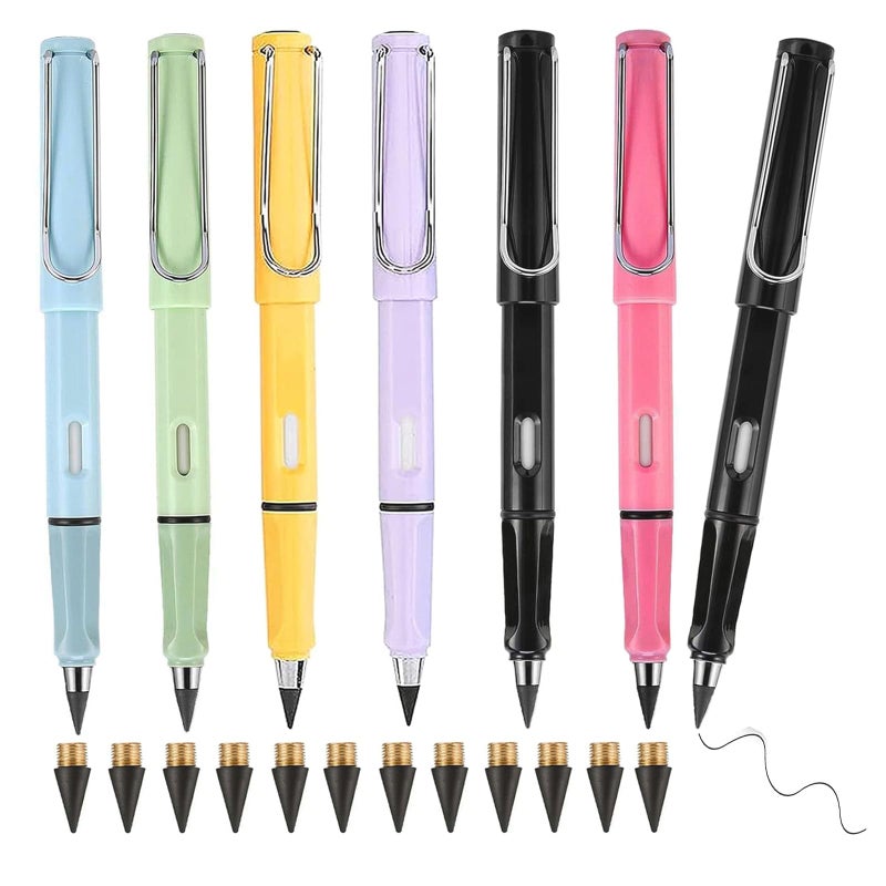 Lopenle 6pcs Infinity Eternal Pencils Forever Inkless Pen Everlasting Pencil With 12PCS Replaceable Nibs Technology Magic Writing Pencil For School Office Professional Use - Image 1