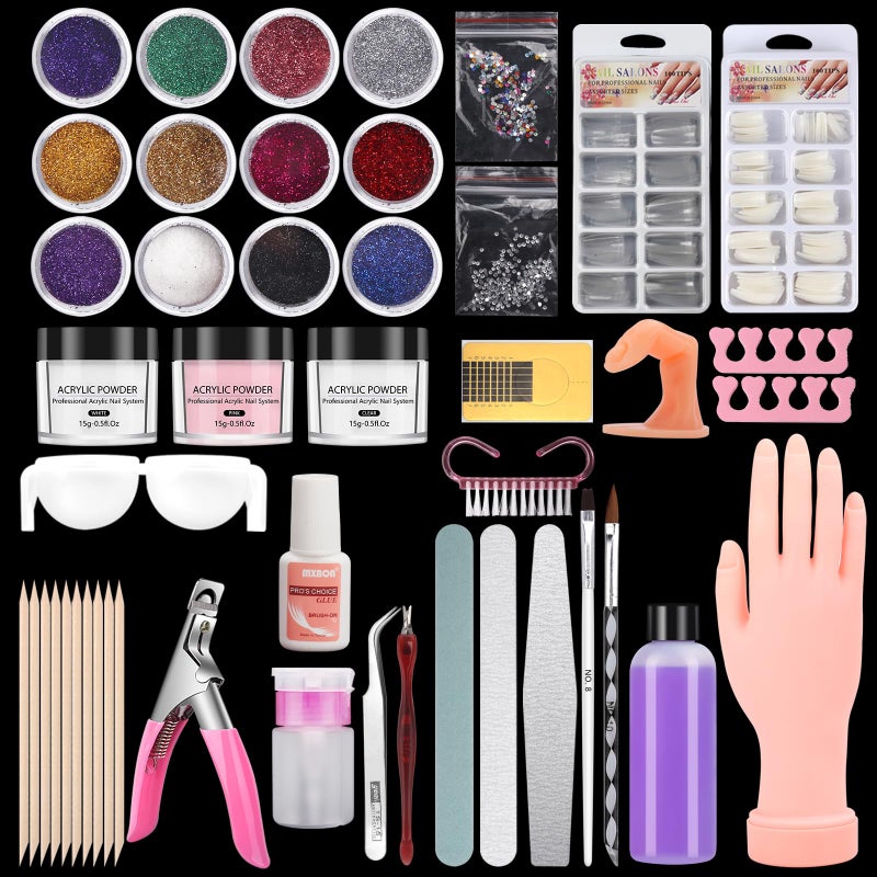 Practice Hand for Acrylic Nails Fake Maniquin Training Hand for Nail Practice Nail Practice Hand with Acrylic Nail Powder and Liquid Set Nail Kit Set Professional Acrylic with Manincure Hand