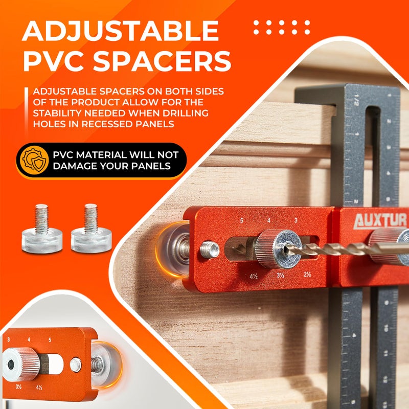 AUXTUR Cabinet Hardware Jig, Adjustable Cabinet Handle Template Tool with Alignment Hole, Punch Locator Drill Guide for Knobs,Handles and Pulls, Cabinet Template Tool for Drawer Cabinet Installation - Image 2