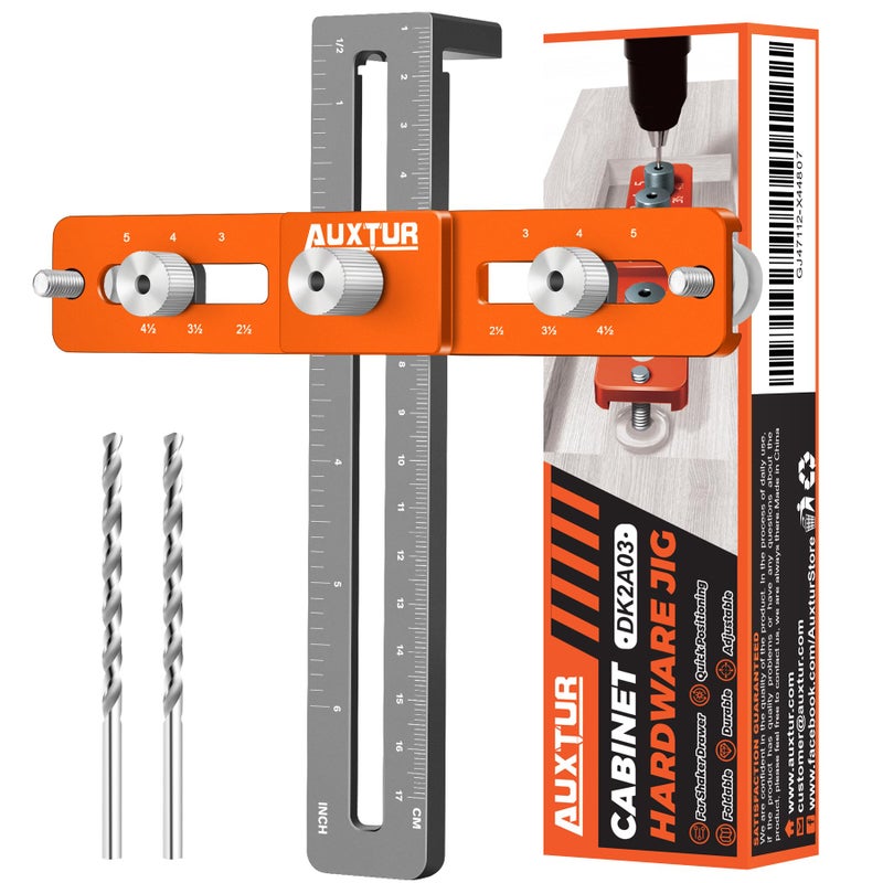 AUXTUR Cabinet Hardware Jig, Adjustable Cabinet Handle Template Tool with Alignment Hole, Punch Locator Drill Guide for Knobs,Handles and Pulls, Cabinet Template Tool for Drawer Cabinet Installation - Image 1