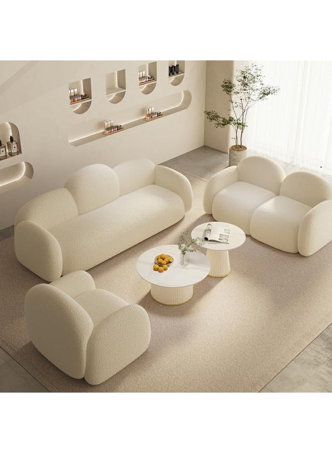 Zayn comforts Scandinavian Sherpa Upholstered Standard Sofa with Beige Upholstery in Solid Off-White Color, 226.06x78.74x81.28 cm - Image 1