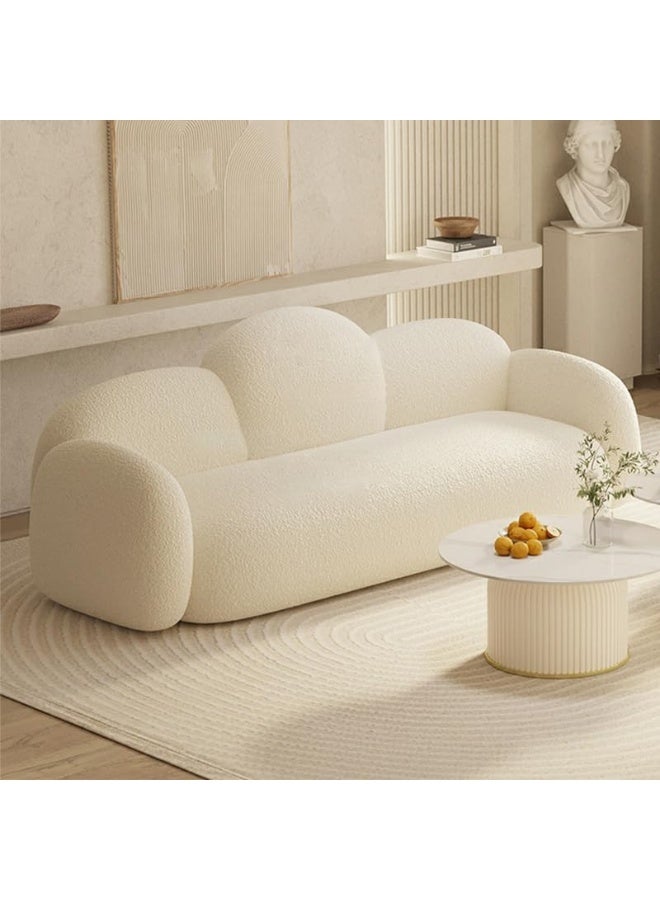 Zayn comforts Scandinavian Sherpa Upholstered Standard Sofa with Beige Upholstery in Solid Off-White Color, 226.06x78.74x81.28 cm - Image 2