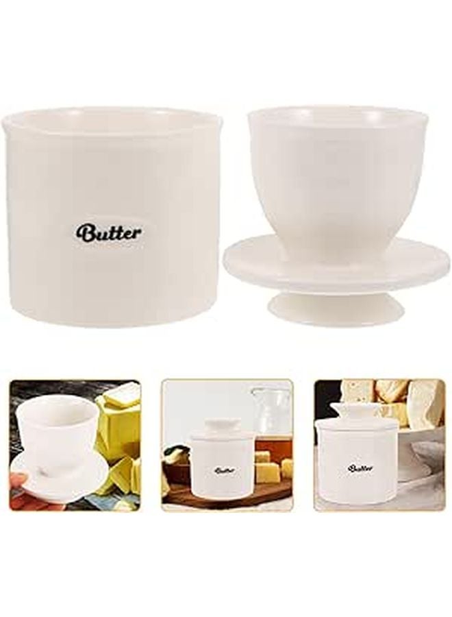 White Ceramic Butter Dish With Lid Large Capacity Refrigerator And Home Use - Image 1