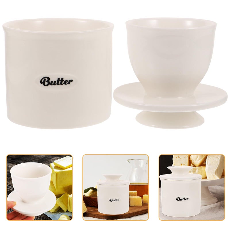 White Ceramic Butter Dish With Lid Large Capacity Refrigerator And Home Use - Image 2