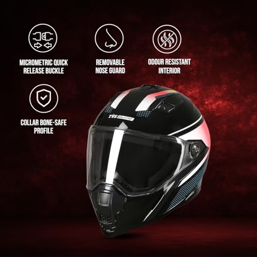 TVS Racing Anti Matter FullFace Helmet for Bike & Motorcycle Riders-DOT & ISI Certified-Lightweight ABS Shell, UV Resistant-Ventilated Comfort Liner,Quick-Release Visor &Chin Strap(Glossy Black Red/L) - Image 2