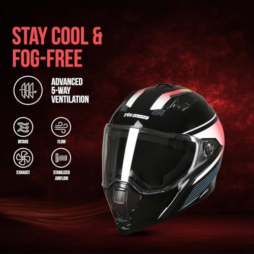 TVS Racing Anti Matter FullFace Helmet for Bike & Motorcycle Riders-DOT & ISI Certified-Lightweight ABS Shell, UV Resistant-Ventilated Comfort Liner,Quick-Release Visor &Chin Strap(Glossy Black Red/L) - Image 4