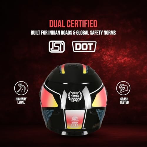 TVS Racing Anti Matter FullFace Helmet for Bike & Motorcycle Riders-DOT & ISI Certified-Lightweight ABS Shell, UV Resistant-Ventilated Comfort Liner,Quick-Release Visor &Chin Strap(Glossy Black Red/L) - Image 3