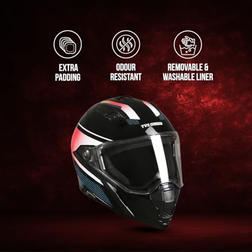 TVS Racing Anti Matter FullFace Helmet for Bike & Motorcycle Riders-DOT & ISI Certified-Lightweight ABS Shell, UV Resistant-Ventilated Comfort Liner,Quick-Release Visor &Chin Strap(Glossy Black Red/L) - Image 5