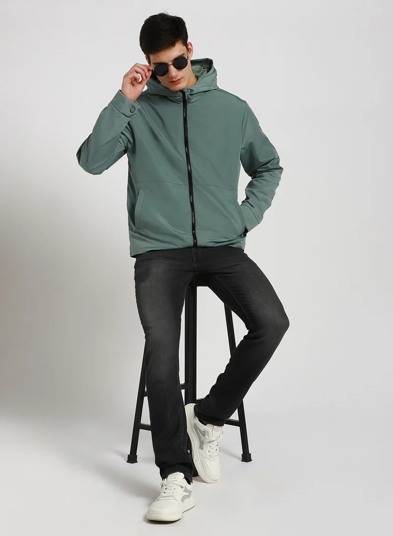 Dennis Lingo Petrol Regular Fit Men's Solid Hooded Full Sleeves Polyester Jacket with Zipper Closure