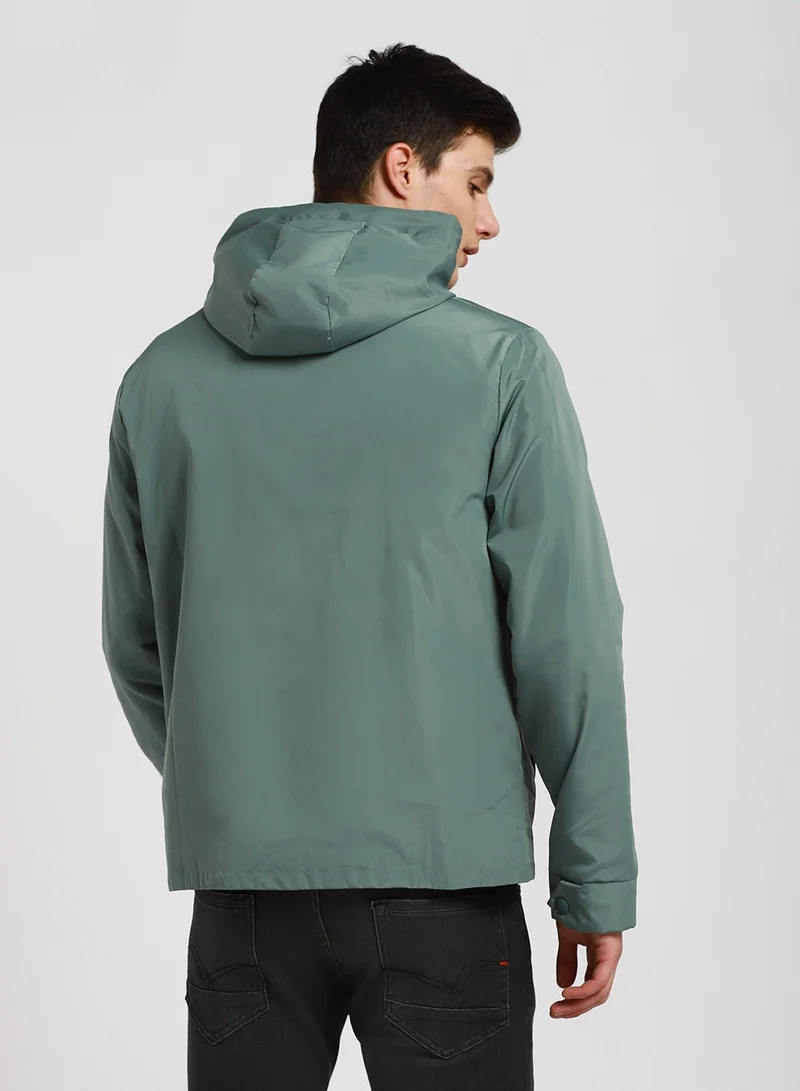 Dennis Lingo Petrol Regular Fit Men's Solid Hooded Full Sleeves Polyester Jacket with Zipper Closure
