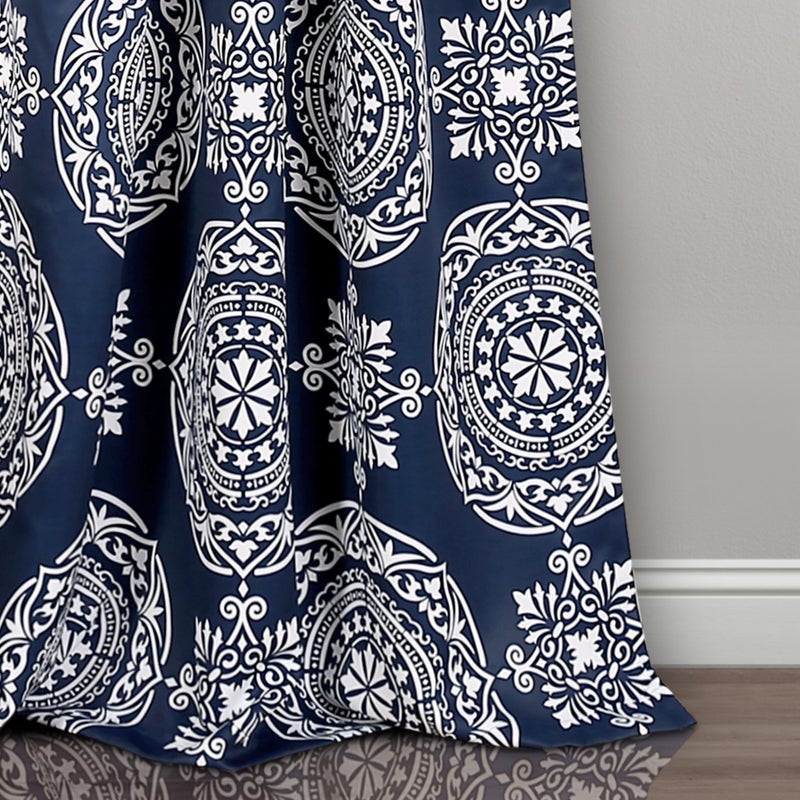 Lush Decor Karmen Medallion Light Filtering Window Curtain Panel Pair, Navy, 84" x 52" - Image 3