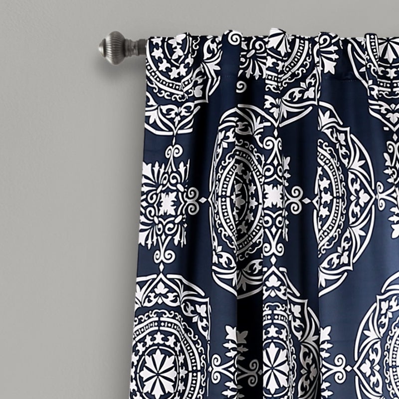 Lush Decor Karmen Medallion Light Filtering Window Curtain Panel Pair, Navy, 84" x 52" - Image 2