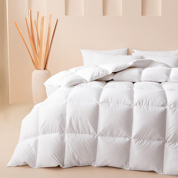 FEATHER COMFORTER KING SIZE, 50% GOOSE DUCK DOWN & 50% FEATHER WARM DOUBLE BED SIZE DUVET SPECIAL FOR WINTER QUILT FLUFFY BLANKET (WHITE, 100 X 108 INCHES)
