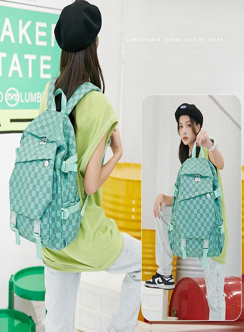 GGOOT Fashion Checkerboard Backpack,Lightweight Student Shoulder Bag - Outdoor Travel Casual Plaid Cute Traditional Backpacks, Women Teenagers Book School Bags - Image 3