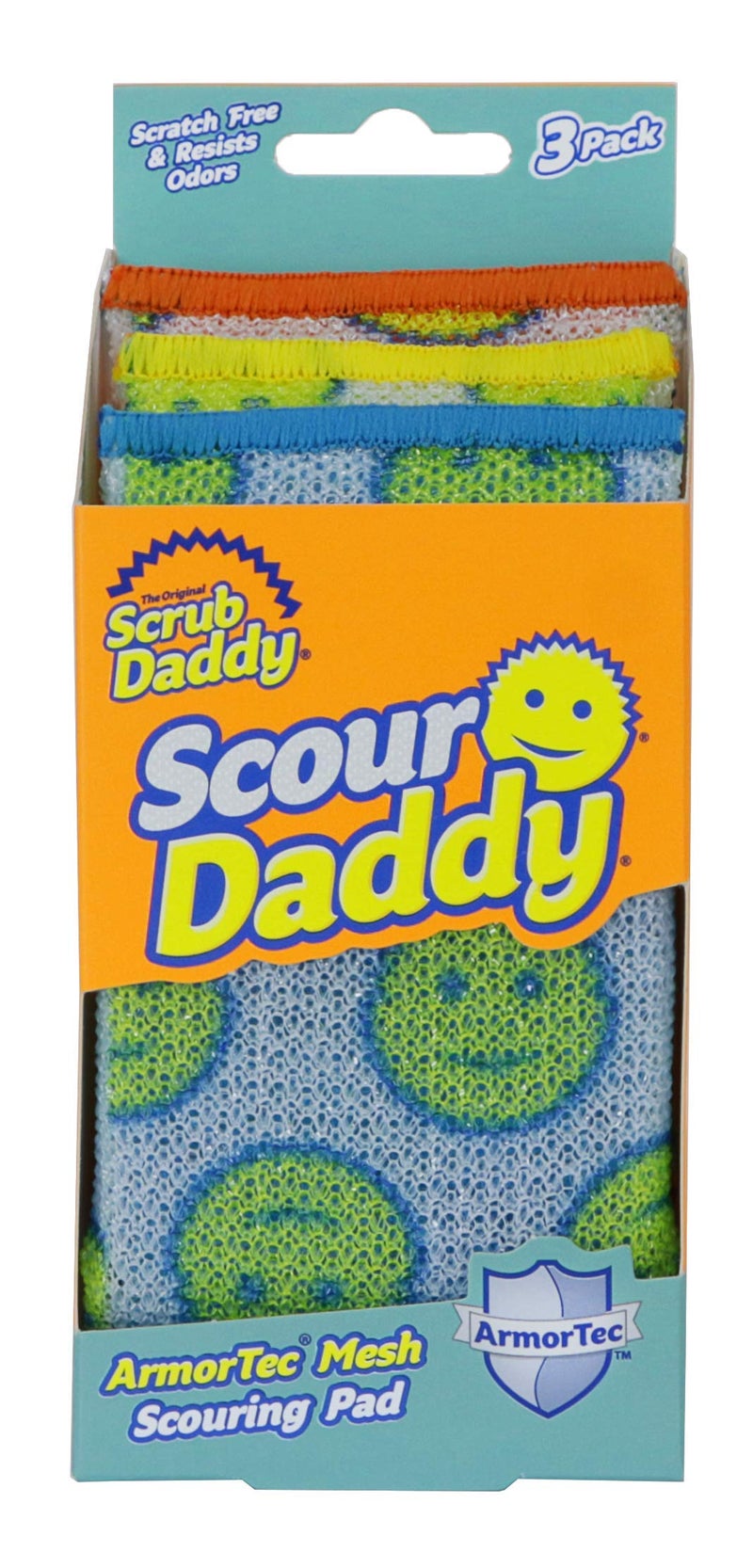 Scrub Daddy Scour Pads - Scour Daddy - Multi-Surface Scouring Pad, Absorbent, Durable, FlexTexture Sponge, Soft in Warm Water, Firm in Cold, Scratch Free, Odor Resistant, Easy to Clean 3ct (Pack of 1) - Image 1