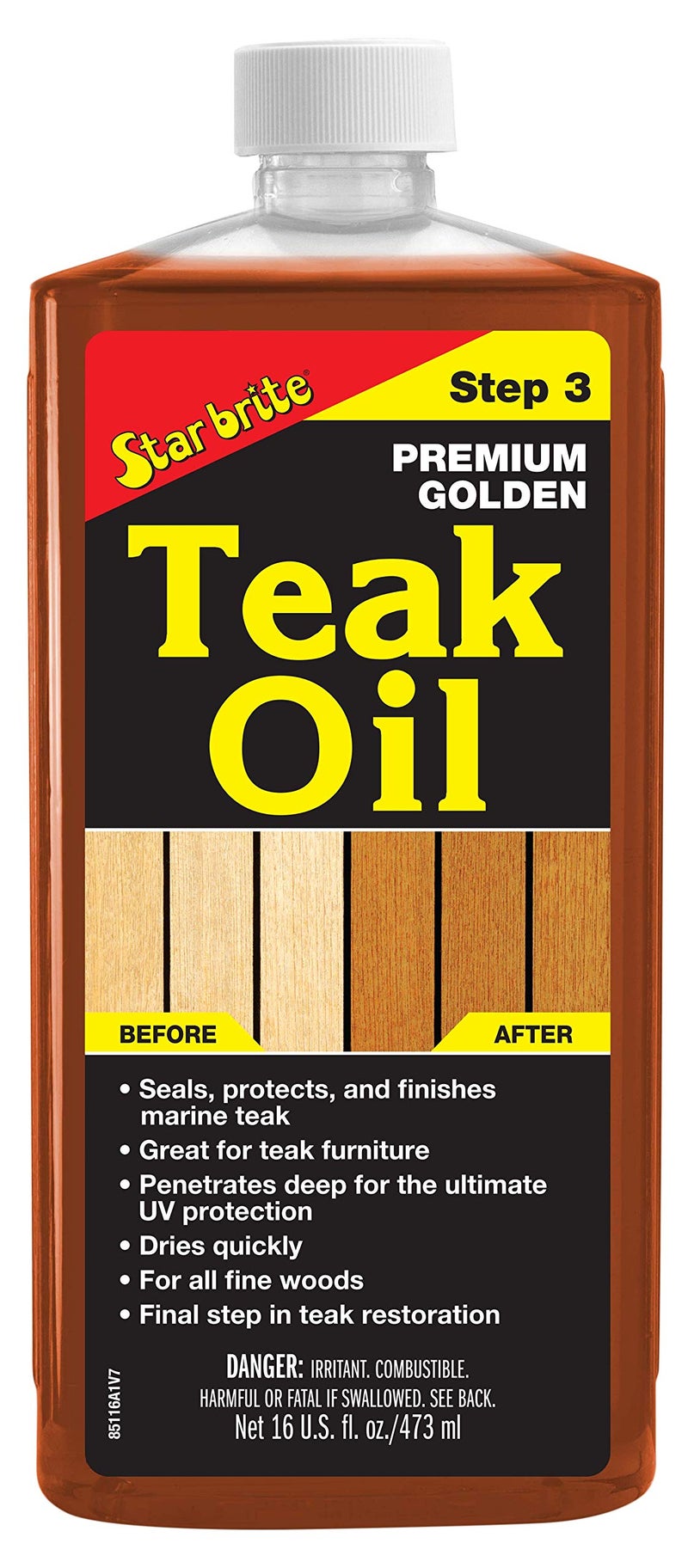 STAR BRITE Premium Golden Teak Oil 16 Oz- Sealer, Preserver, & Finish for Outdoor Teak & Other Fine Woods (085116PW) - Image 1