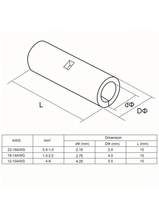 وصلات نحاسية نقية غير معزولة للتوصيل بالضغط 100 قطعة بلون فضي 12-10AWG - Image 2