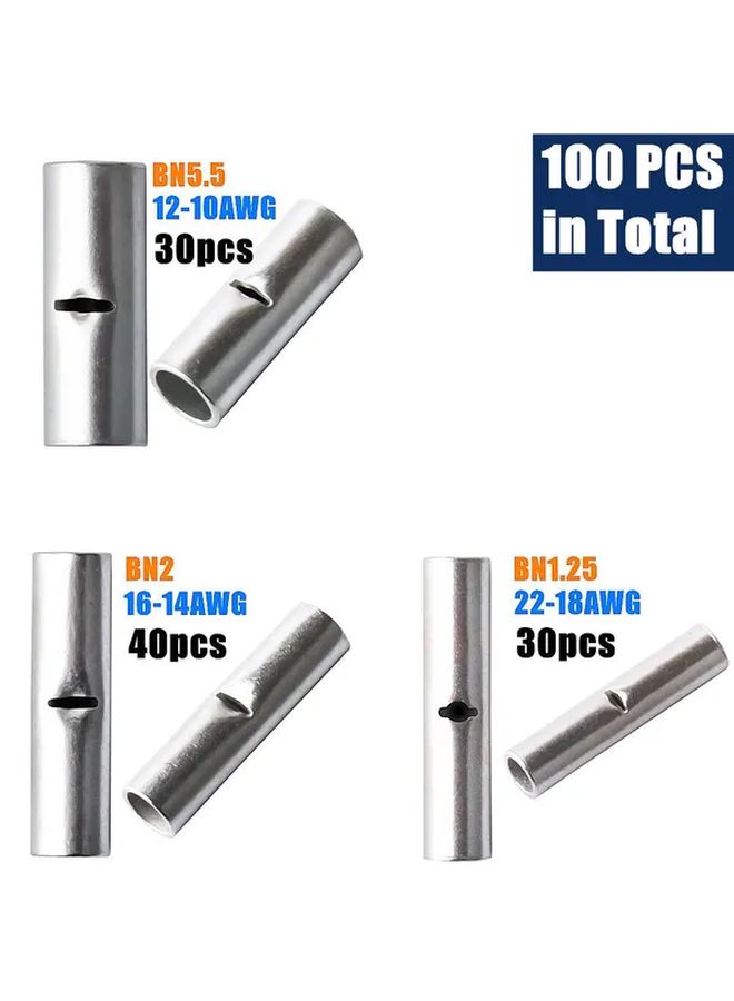 وصلات نحاسية نقية غير معزولة للتوصيل بالضغط 100 قطعة بلون فضي 12-10AWG - Image 1