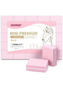 Salvmary Mini Nail Buffer Blocks, 100/180 Grit Sponge Buffing Sanding Block File Manicure Tools Bulk 50Pcs (Pink)  - Image 1