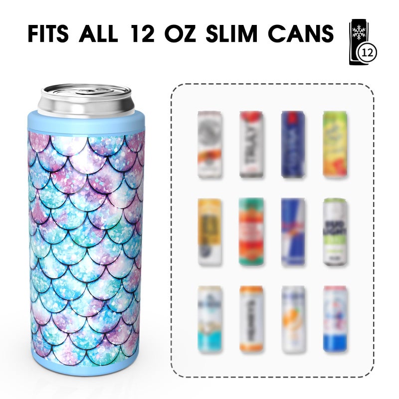 TILUCK Skinny Can Cooler for Slim Beer & Hard Seltzer, Stainless Steel, Doucle-Walled Stainless Steel Insulated Slim Cans, Standard 12 oz (Fish Scales-NEW) - Image 3
