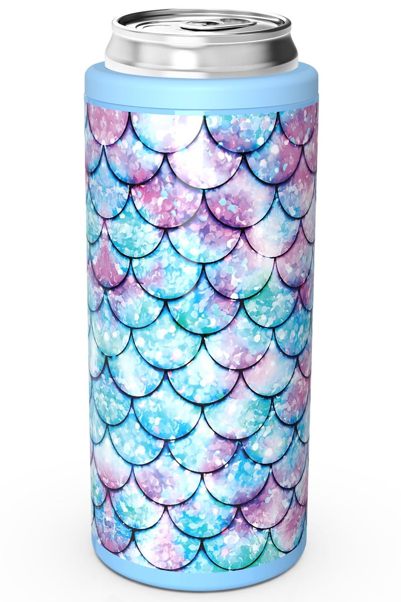 TILUCK Skinny Can Cooler for Slim Beer & Hard Seltzer, Stainless Steel, Doucle-Walled Stainless Steel Insulated Slim Cans, Standard 12 oz (Fish Scales-NEW) - Image 1