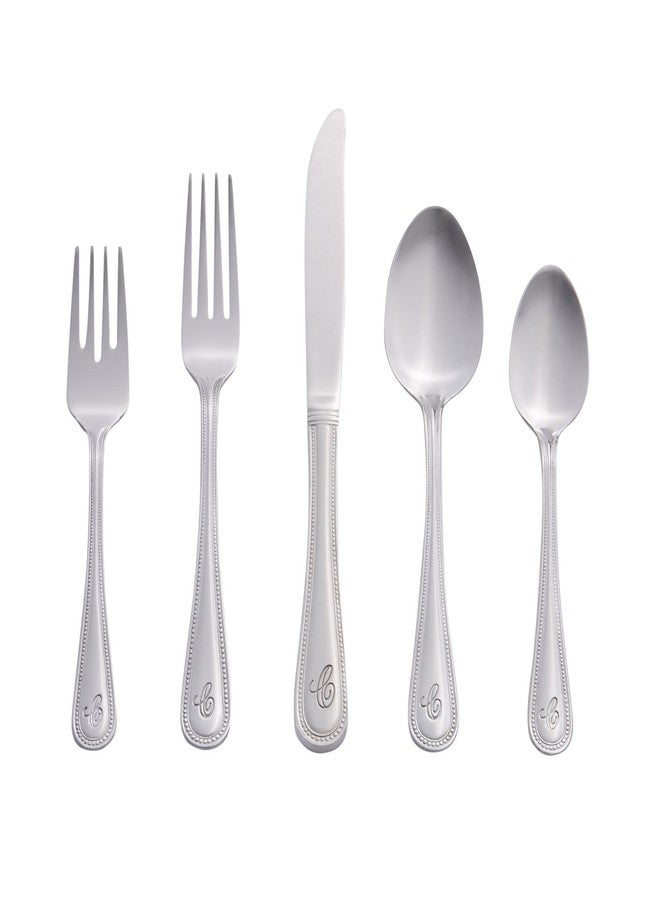 RiverRidge Monogrammed Beaded Flatware Set - C - 46-Piece Silverware with Custom Letter Stamp, 18/0 Stainless Steel Utensils Set for Daily Use & Special Occasions - Dishwasher Safe, Versatile Design - Image 1